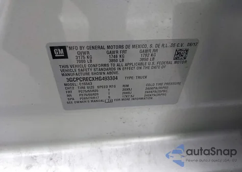 2017 Chevrolet Silverado 1500 1Lt z USA, uszkodzony, nr VIN 3GCPCRECXHG493304